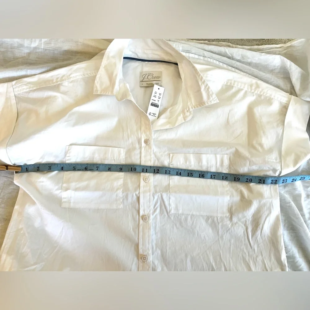 🛍️ JCREW NEW! Classic White RelaxedFit shortsleeve shirtdress wTie Belt/Pockets - Picture 8 of 10